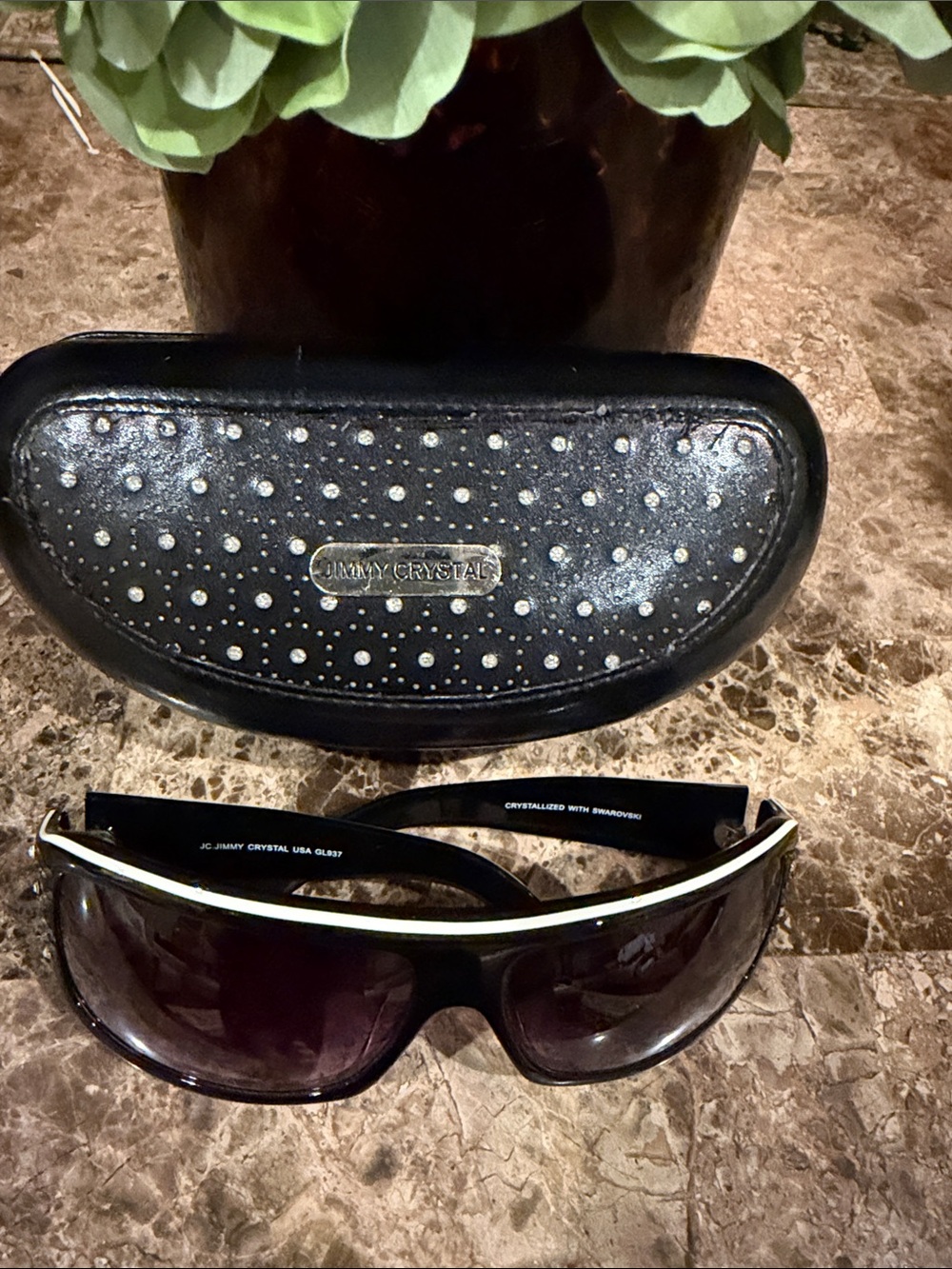 Black Swarovski Crystal-Trim Shield Sunglasses - Picture 1 of 14